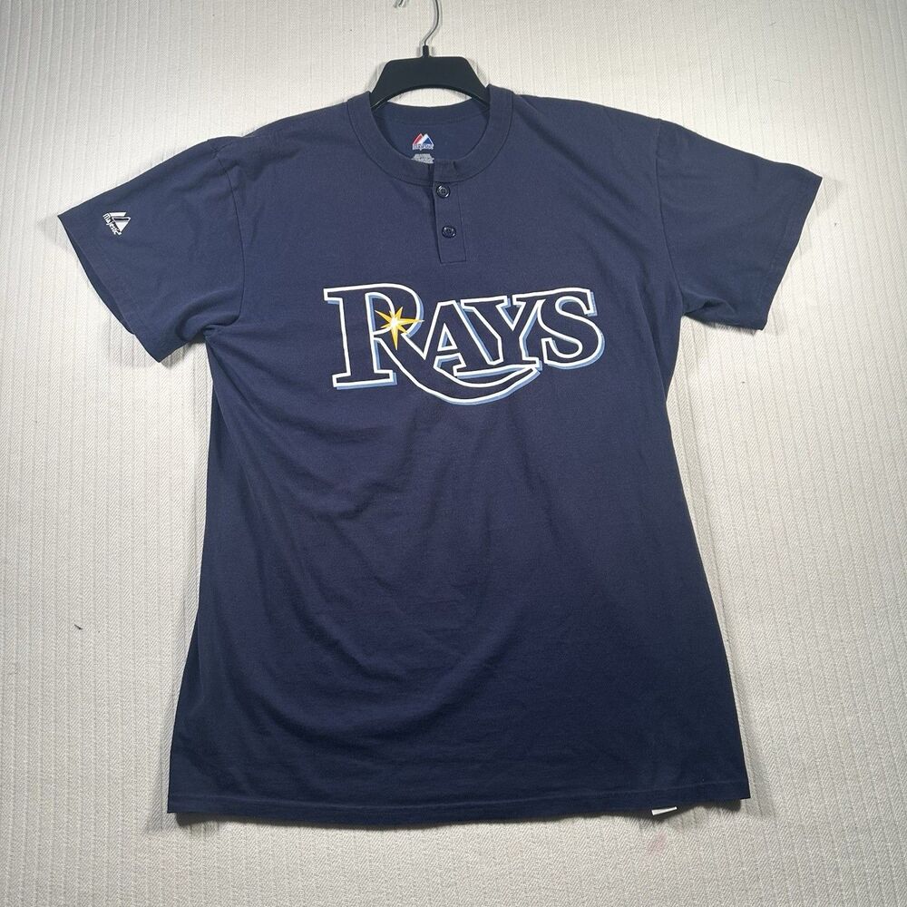 Majestic Tampa Bay Rays MLB Men’s XL Navy Blue Henley Short Sleeve Shirt